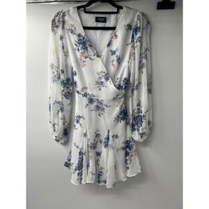 VICI Floral Wrap V Neck Long Sleeve Ruffle Hem Mini Dress Medium